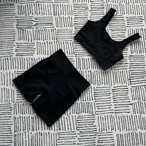 SHEIN Ribbed Knit Wide Waistband Sports Set